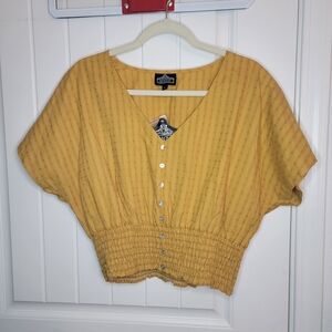 Angie Mustard Yellow Crop Top Blouse, Large